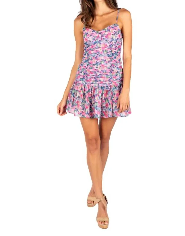 Women's Comfy Attire For Lounging Rustic Countryside Charm Look Strappy Ruched Floral Dress In Monet Floral