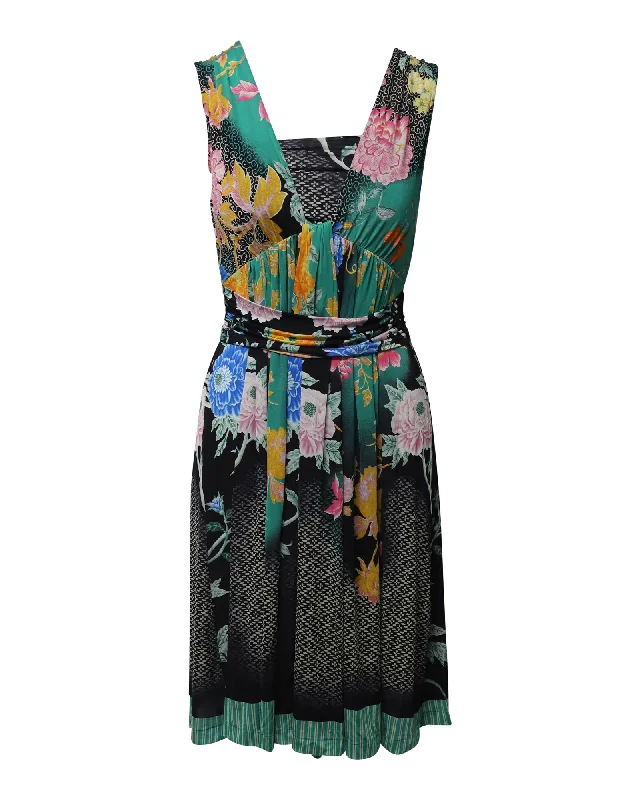 Women's Formal Event Attire Seasonal Trend Etro V-Neck Printed Midi Dress in Multicolor Nylon