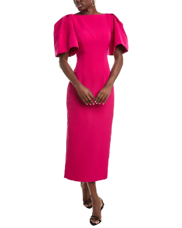 Affordable Women's Outfit Feminine Soft - Hued Look Rene Ruiz Puff Sleeve Crepe Midi Dress