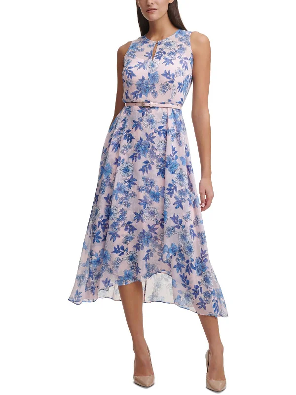 Women's Vintage-Inspired Clothing Contemporary Chic Womens Floral Print Calf Fit & Flare Dress