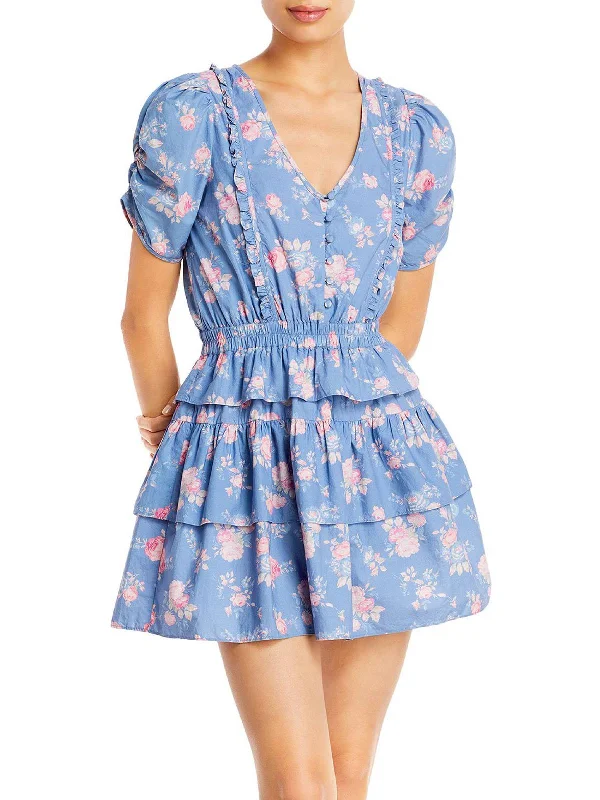 Women's Attire Nordic Minimalist Home Look Womens Floral Print Short Fit & Flare Dress