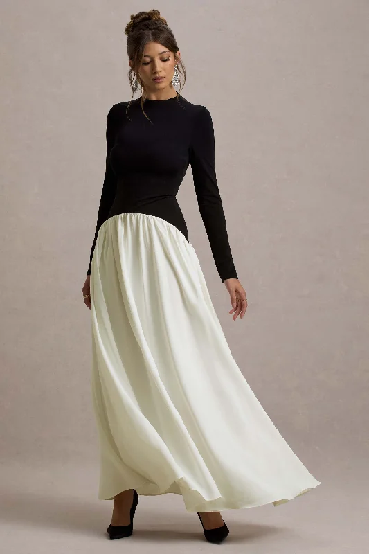 Tailored Clothing For Women Flash Sale Benedetta | Black & Cream Long-Sleeve Drop-Waist Maxi Dress