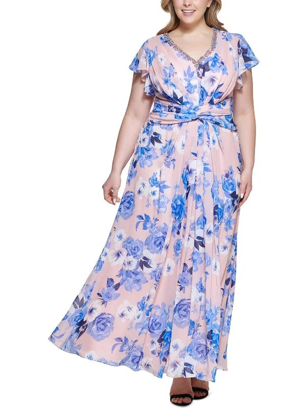 Vintage-Inspired Women's Apparel Playful Elegance Plus Womens Floral Maxi Fit & Flare Dress