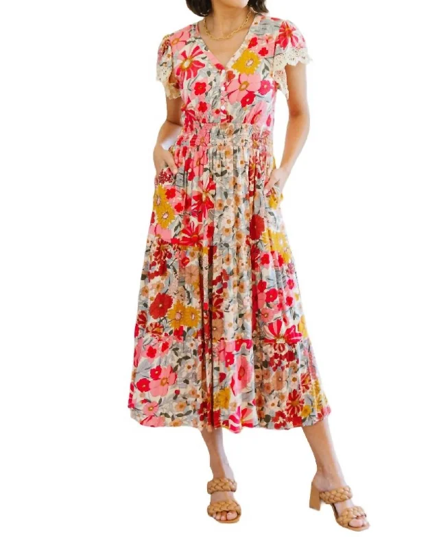 Women's Office Attire Elevated Style Please Don't Go Floral Midi Dress In Multi