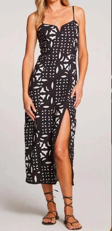 Women's Casual Wear Clothing Artful Design Dottie Midi Dress In Black Geometric