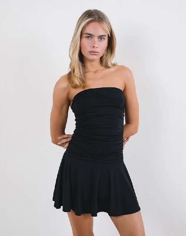 Casual Attire For Women Feminine Elegance Yasmin Bandeau Mini Dress in Slinky Black