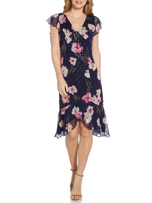 Women's Professional Clothes Feminine Grace Womens Chiffon Floral Midi Dress