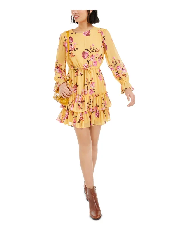 Vintage-Inspired Garments Save on Classic Elegant Styles Womens Floral Ruffled Mini Dress