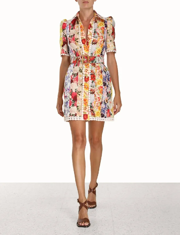 Women's Clothing Sets Graceful Movement Zimmermann Wonderland Shirt Dress In Spliced Stripe Floral