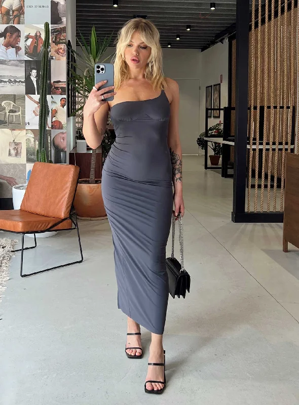 Women's Comfy Attire For Lounging Exquisite Craftsmanship Deliza One Shoulder Maxi Dress Grey