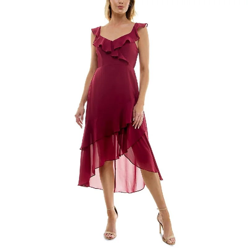 Women's Clothes And Garments Graceful Cut Juniors Womens Ruffled Asymmetric Maxi Dress