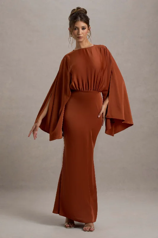 Women's Seasonal Clothing Casual Weekend Relaxed Style Zuzanna | Rust Draped Maxi Dress With Cape Sleeves