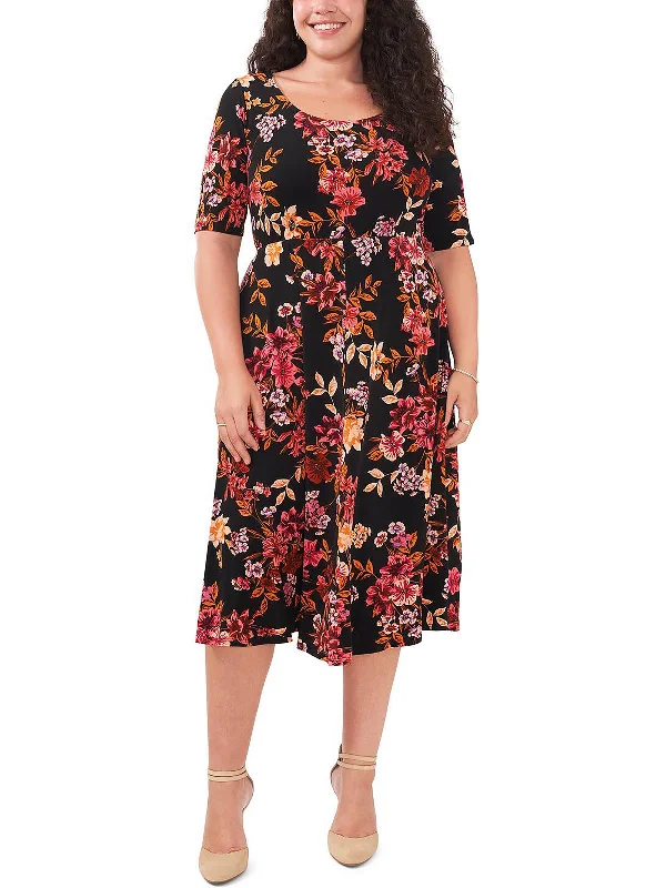 Women's Outerwear Apparel Final Clearance Plus Womens Floral Print Tea Midi Dress