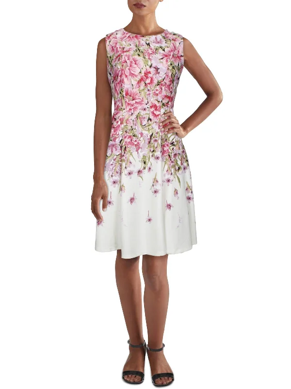 Women's Holiday Attire Coastal Beach - Inspired Style Womens Floral Fit & Flare Scuba Dress