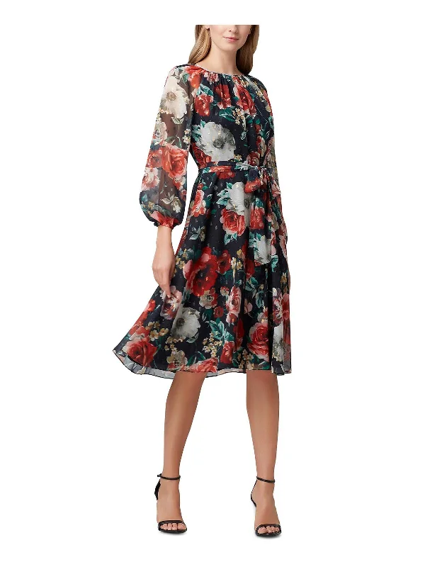 Women's Vintage-Inspired Outfit Coastal Beach - Inspired Style Womens Floral Print A-Line Midi Dress