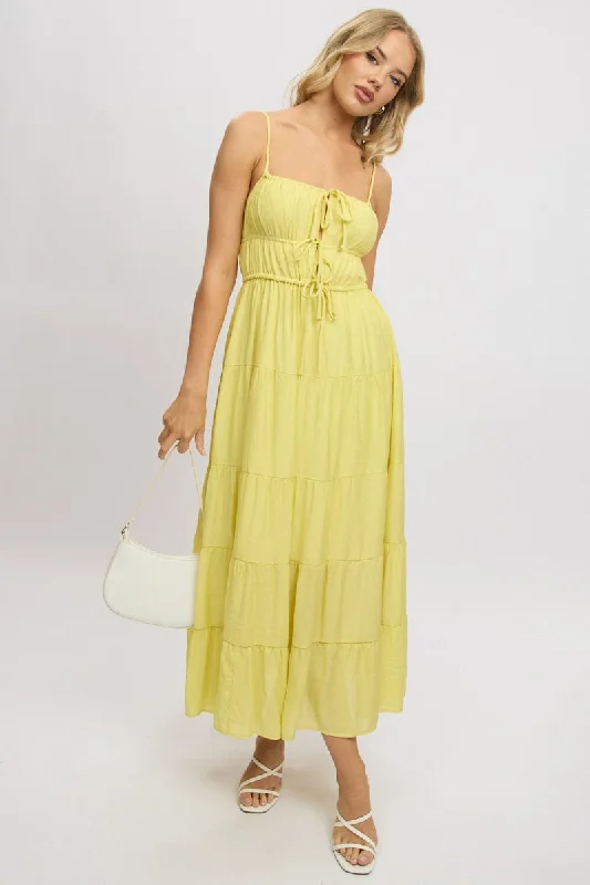 Women's Outdoor Attire Mid - Season Sale Yellow Maxi Dress Ruched Detail