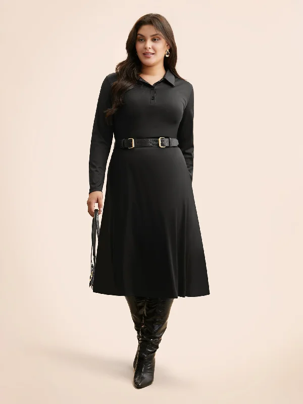 Women's Vacation Attire Bohemian Vibe Shirt Collar Button Up Midi Dress