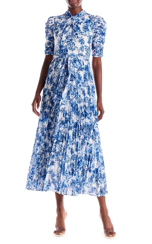 Women's Clothes And Garments Sophisticated Cut Elb Sleeve Floral Print Dress in Navy Porcelain