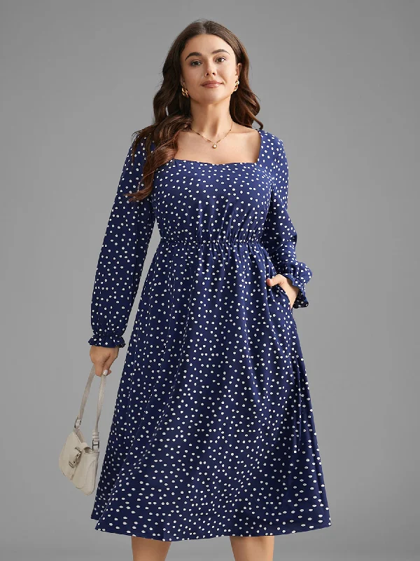 Women's Sporty Chic Clothes Grab Romantic Date - Night Styles Now Polka Dot Heart Neckline Midi Dress