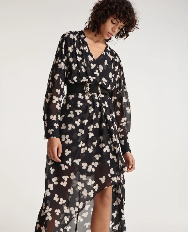 Stylish Women's Garments Grab Romantic Date - Night Styles Now Asymmetric Long Flowing Dress With Floral Print