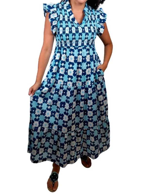 Women's Occasion Wear Clothing Classic Timeless Elegant Style Lily Game Day Midi Dress In Blue