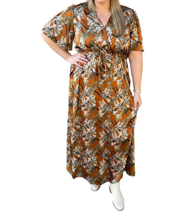 Women's Plus-Size Garments Everyday Glamour Autumn Maxi Dress In Caramel