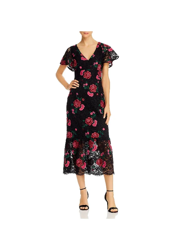 Women's Night-Out Outfit Vintage Elegance Audette Womens Lace Floral Midi Dress