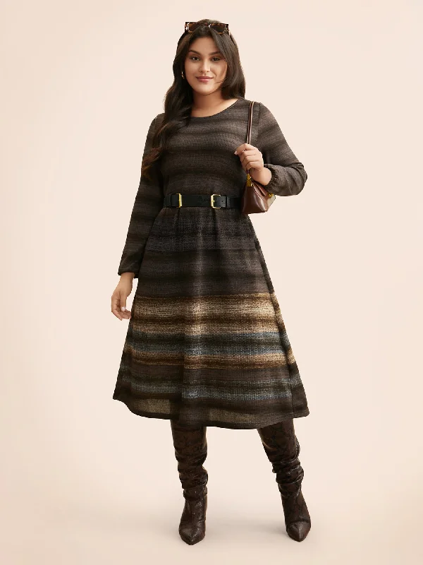 Women's Outerwear Attire End - of - Month Blowout Ombre Contrast Lantern Sleeve Midi Dress