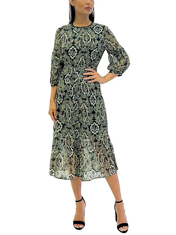 Fashionable Women's Outfit Dreamy Draping Womens Paisley Long Midi Dress