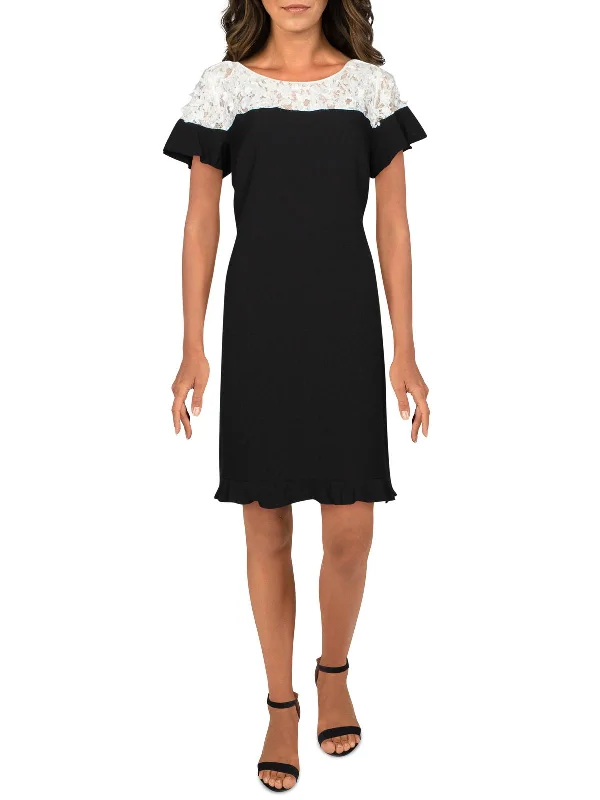 Women's Resort Attire Feminine Flow Womens Floral Lace Trim Cocktail Dress