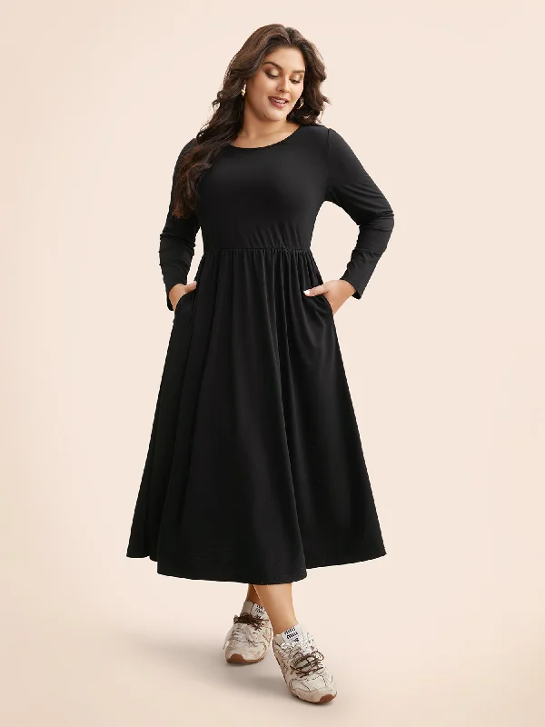 Women's Casual Apparel For Weekends Refined Look Supersoft Essentials Elastic Waist Midi Dress