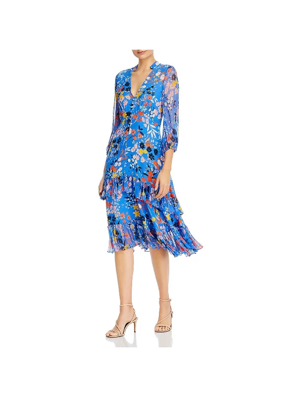 Women's Chic Outfit Subtle Sophistication Mireya Womens Floral Print Ruffled Midi Dress