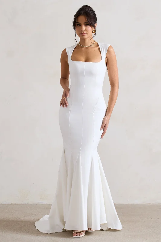 Women's Holiday Attire Refined Look Adore You | Cream Square-Neck Structured Fishtail Maxi Dress