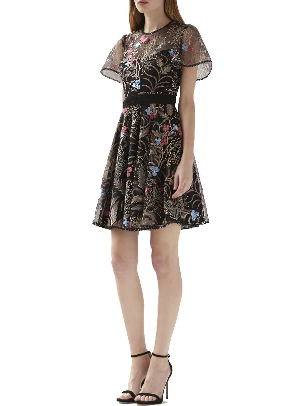 Women's Romantic Outfit Dreamy Draping Womens Floral Embroidered Cocktail and Party Dress