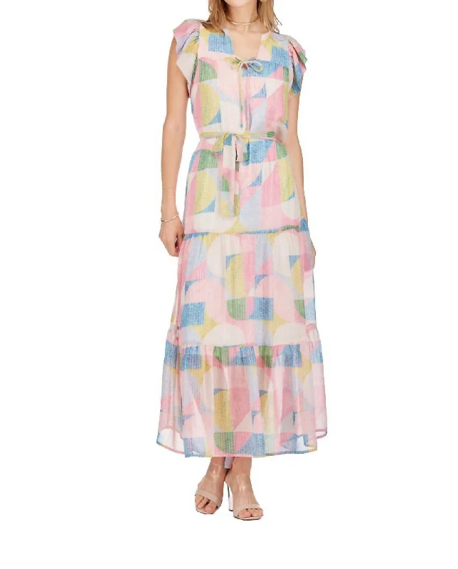 Affordable Women's Apparel Vintage Elegance Tiered Maxi Dress In Pastel Abs