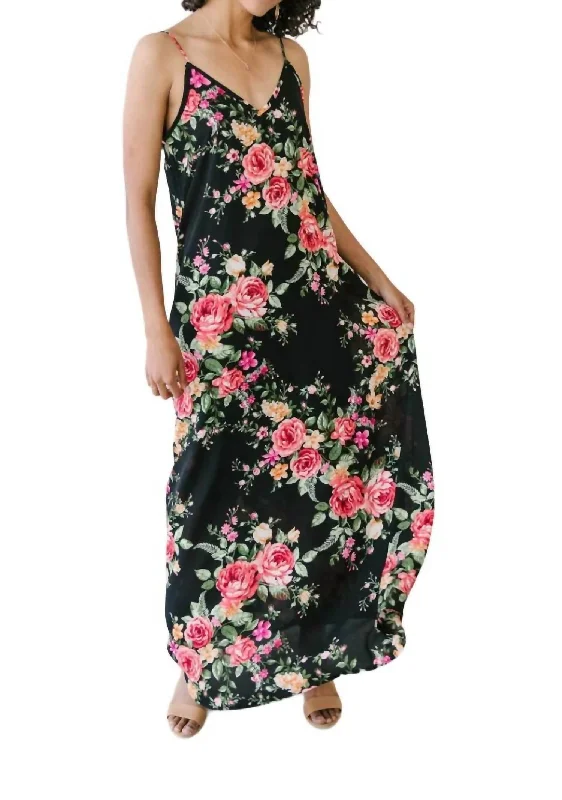 Women's Activewear Attire Classic Charm Stuck With Me Floral Maxi Dress In Black