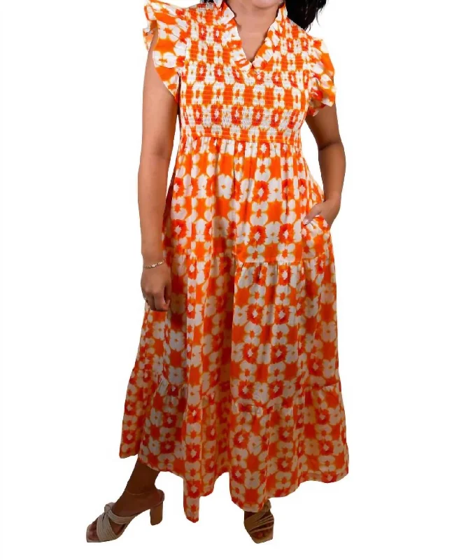 Women's Contemporary Clothing Feminine Flow Lily Game Day Midi Dress In Orange