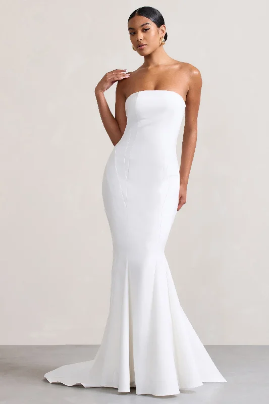 Women's Plus-Size Apparel Mid - Season Sale Adored | White Strapless Structured Fishtail Maxi Dress