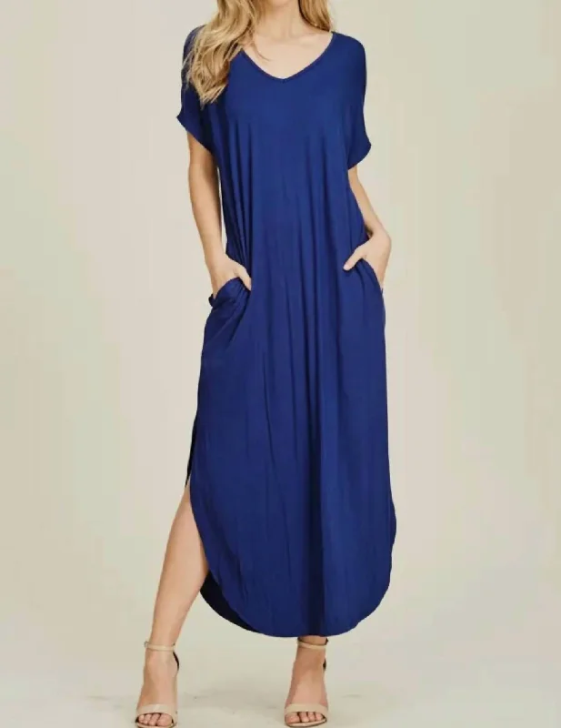 Women's Formal Apparel Romantic Detailing Knit Maxi Dress In Blue