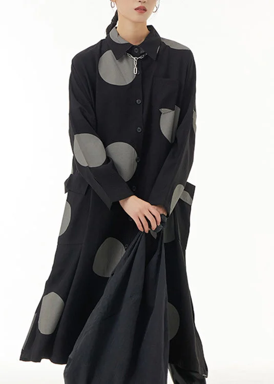 Women's Evening Garments Feminine Grace Black Peter Pan Collar Patchwork Long Shirt Dresses Spring