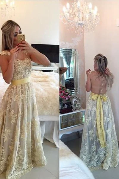 Women's Seasonal Clothes Dreamy Aesthetic A Line Sexy Sleeveless Lace Prom Dress with Beading Long Evening Dress with Sash N1351