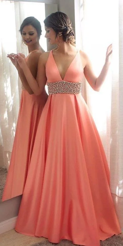 Women's Party Clothes Great Deals on Ethnic Cultural Wear A-line Princess V Neck Sleeveless Floor Length Prom Dresses  cg3230