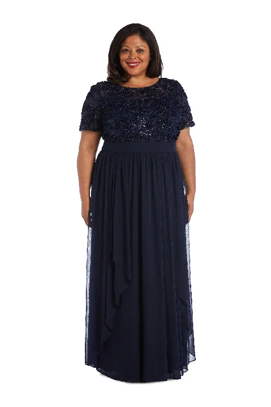 Women's Plus-Size Apparel Romantic Date - Night Ensemble R&M Richards 5516W Long Formal Plus Size Navy Dress Sale