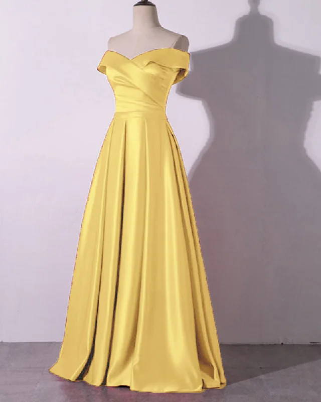 Women's Evening Wear Outfit Graceful Cut Yellow Off the Shoulder Women Formal Dresses A Line Satin Evening Prom Gown