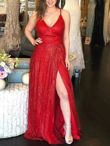 Women's Formal Clothes Boho - Chic Festival - Ready Style Sleeveless Spaghetti Straps A-Line Split-Front Prom Dress cg4826