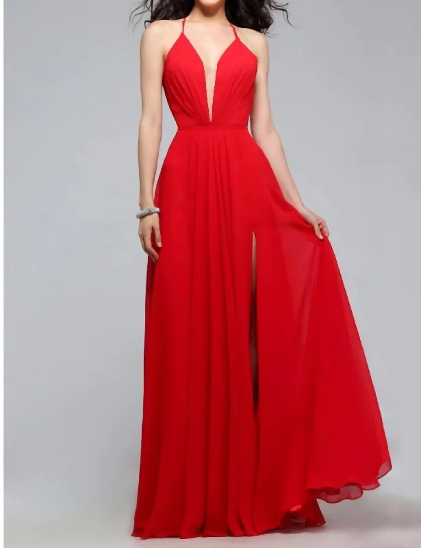 Women's Active Clothing Romantic Detailing A Line Evening Gown In Red