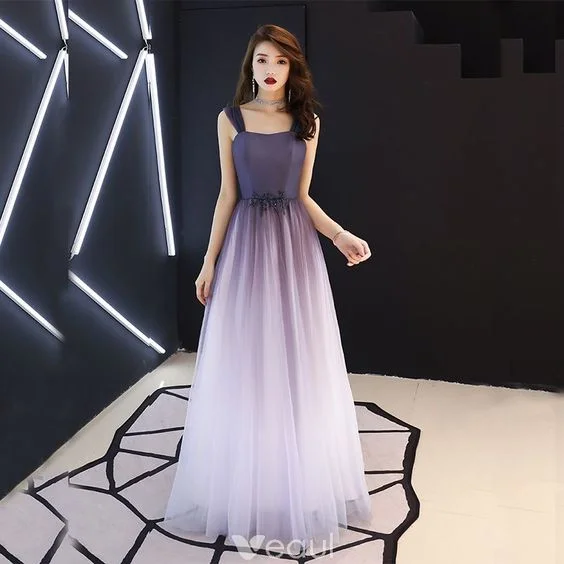 Classic Women's Apparel Playful Elegance Fashion Purple Prom Dresses 2020 A-Line / Princess Shoulders Sleeveless Beading Floor-Length   cg6118