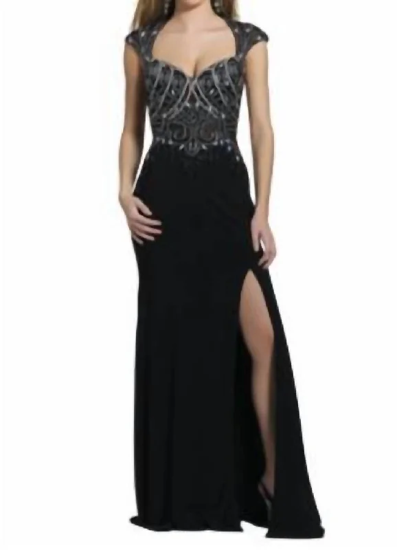 Women's Clothes For The Office Classic Appeal Beaded Evening Gown In Black