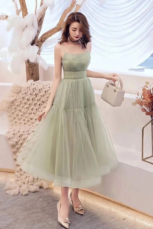 Women's Apparel Effortless Style Simple Tulle Spaghetti Strap Sleeveless Pleated Prom Dresses, A Line Party  cg8119