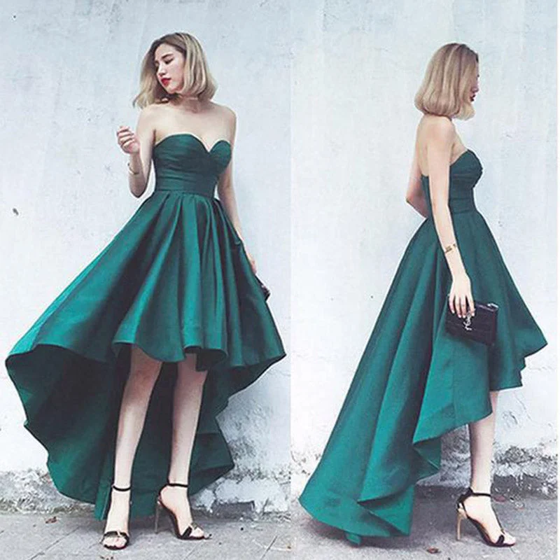 Women's Seasonal Garments Save on Classic Elegant Styles Elegant Green Satin A Line High Low Prom Dress Sweetheart Formal Senior Girls Graduation Dress